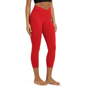 image:imageODODOS Womens Cross Waist Yoga Leggings with Inner Pocket 232528 Gathered Crossover Workout Yoga PantsRed