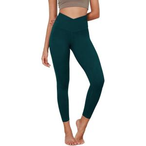 image:imageODODOS Womens Cross Waist Yoga Leggings with Inner Pocket 232528 Gathered Crossover Workout Yoga PantsWave Forest Teal