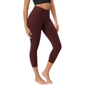 image:imageODODOS Womens Crossover Leggings with Back Pocket 23  25  28 Buttery Soft V High Wasit Lounge Yoga PantsBurgundy