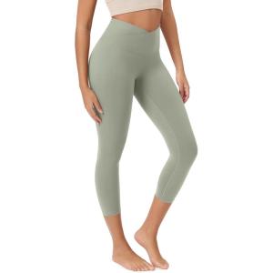 image:imageODODOS Womens Crossover Leggings with Back Pocket 23  25  28 Buttery Soft V High Wasit Lounge Yoga PantsLime Stone