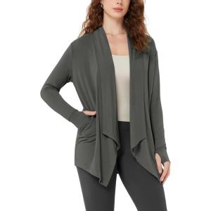 image:imageODODOS Womens Drape Open Front Cardigans Cozy Soft Long Sleeve Casual Wrap Outerwear with Pockets Thumb HoleCharcoal