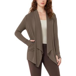 image:imageODODOS Womens Drape Open Front Cardigans Cozy Soft Long Sleeve Casual Wrap Outerwear with Pockets Thumb HoleDesert Palm