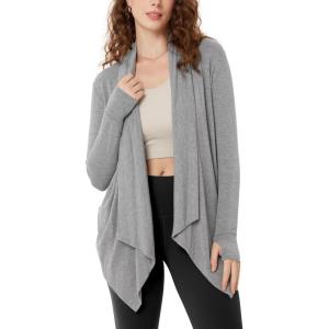 image:imageODODOS Womens Drape Open Front Cardigans Cozy Soft Long Sleeve Casual Wrap Outerwear with Pockets Thumb HoleGrey Heather
