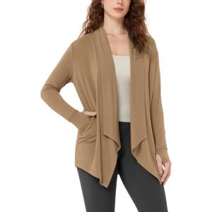 image:imageODODOS Womens Drape Open Front Cardigans Cozy Soft Long Sleeve Casual Wrap Outerwear with Pockets Thumb HoleMustard Gold