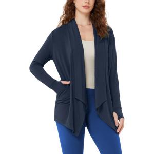 image:imageODODOS Womens Drape Open Front Cardigans Cozy Soft Long Sleeve Casual Wrap Outerwear with Pockets Thumb HoleNavy