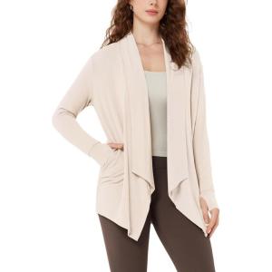 image:imageODODOS Womens Drape Open Front Cardigans Cozy Soft Long Sleeve Casual Wrap Outerwear with Pockets Thumb HoleVanilla Ice