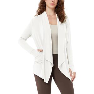 image:imageODODOS Womens Drape Open Front Cardigans Cozy Soft Long Sleeve Casual Wrap Outerwear with Pockets Thumb HoleWhite