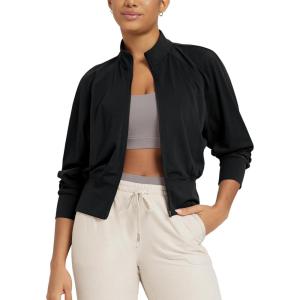 image:imageODODOS Womens Full Zip Workout Jacket Cloud Feeling Stand Collar Long Sleeve Lightweight Athletic Yoga TopsBlack