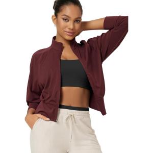image:imageODODOS Womens Full Zip Workout Jacket Cloud Feeling Stand Collar Long Sleeve Lightweight Athletic Yoga TopsBurgundy
