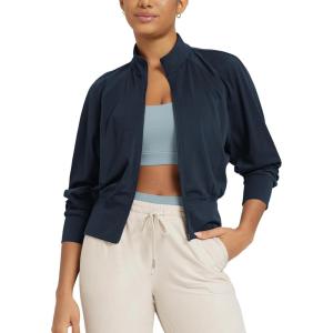 image:imageODODOS Womens Full Zip Workout Jacket Cloud Feeling Stand Collar Long Sleeve Lightweight Athletic Yoga TopsDeep Navy