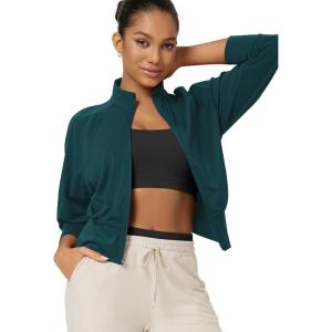 image:imageODODOS Womens Full Zip Workout Jacket Cloud Feeling Stand Collar Long Sleeve Lightweight Athletic Yoga TopsForest Teal