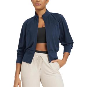 image:imageODODOS Womens Full Zip Workout Jacket Cloud Feeling Stand Collar Long Sleeve Lightweight Athletic Yoga TopsNavy