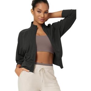 image:imageODODOS Womens Full Zip Workout Jacket Cloud Feeling Stand Collar Long Sleeve Lightweight Athletic Yoga TopsOnyx Black