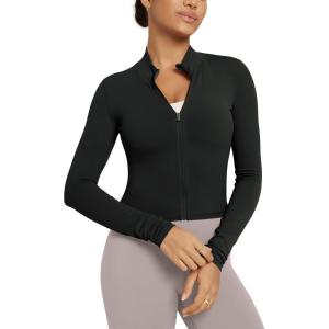 image:imageODODOS Womens FullZip Athletic Jacket Cloud Feeling Soft Long Sleeve SlimFit Running Gym Workout Yoga Cropped TopsBlack