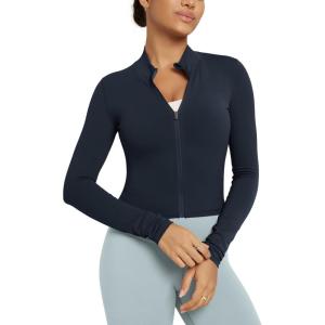 image:imageODODOS Womens FullZip Athletic Jacket Cloud Feeling Soft Long Sleeve SlimFit Running Gym Workout Yoga Cropped TopsDeep Navy