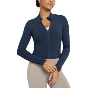image:imageODODOS Womens FullZip Athletic Jacket Cloud Feeling Soft Long Sleeve SlimFit Running Gym Workout Yoga Cropped TopsNavy
