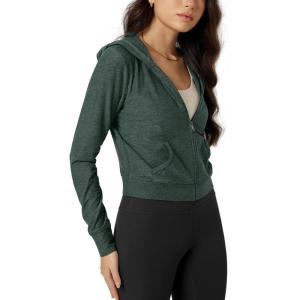 image:imageODODOS Womens FullZip Cropped Hoodie  odSTRATUM Tech Ultra Soft UPF 50 Hooded Jacket with PocketsAspen Heather