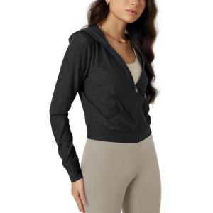 image:imageODODOS Womens FullZip Cropped Hoodie  odSTRATUM Tech Ultra Soft UPF 50 Hooded Jacket with PocketsBlack Heather