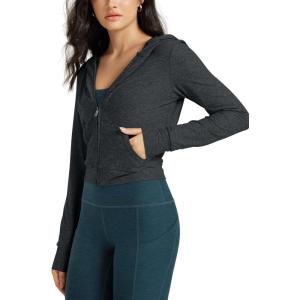 image:imageODODOS Womens FullZip Cropped Hoodie  odSTRATUM Tech Ultra Soft UPF 50 Hooded Jacket with PocketsCharcoal Heather