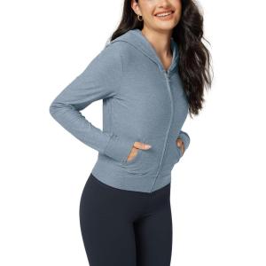 image:imageODODOS Womens FullZip Cropped Hoodie  odSTRATUM Tech Ultra Soft UPF 50 Hooded Jacket with PocketsDusty Blue Heather