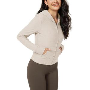 image:imageODODOS Womens FullZip Cropped Hoodie  odSTRATUM Tech Ultra Soft UPF 50 Hooded Jacket with PocketsEcru Heather