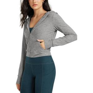 image:imageODODOS Womens FullZip Cropped Hoodie  odSTRATUM Tech Ultra Soft UPF 50 Hooded Jacket with PocketsGrey Heather