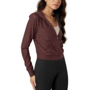image:imageODODOS Womens FullZip Cropped Hoodie  odSTRATUM Tech Ultra Soft UPF 50 Hooded Jacket with PocketsJava Heather