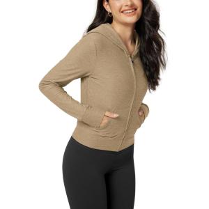 image:imageODODOS Womens FullZip Cropped Hoodie  odSTRATUM Tech Ultra Soft UPF 50 Hooded Jacket with PocketsKhaki Heather