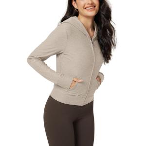 image:imageODODOS Womens FullZip Cropped Hoodie  odSTRATUM Tech Ultra Soft UPF 50 Hooded Jacket with PocketsMocha Heather