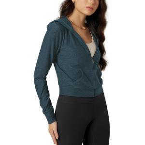 image:imageODODOS Womens FullZip Cropped Hoodie  odSTRATUM Tech Ultra Soft UPF 50 Hooded Jacket with PocketsNavy Heather