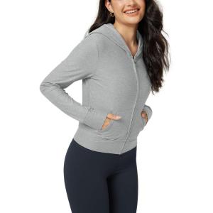 image:imageODODOS Womens FullZip Cropped Hoodie  odSTRATUM Tech Ultra Soft UPF 50 Hooded Jacket with PocketsPale Grey Heather