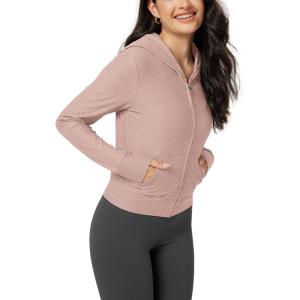 image:imageODODOS Womens FullZip Cropped Hoodie  odSTRATUM Tech Ultra Soft UPF 50 Hooded Jacket with PocketsRose Pink Heather