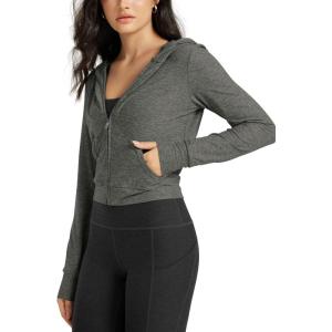 image:imageODODOS Womens FullZip Cropped Hoodie  odSTRATUM Tech Ultra Soft UPF 50 Hooded Jacket with PocketsSmoke Heather