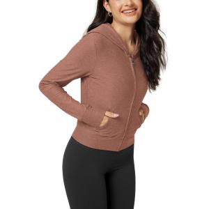 image:imageODODOS Womens FullZip Cropped Hoodie  odSTRATUM Tech Ultra Soft UPF 50 Hooded Jacket with PocketsTamarind Heather