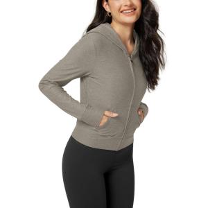 image:imageODODOS Womens FullZip Cropped Hoodie  odSTRATUM Tech Ultra Soft UPF 50 Hooded Jacket with PocketsWarm Grey Heather