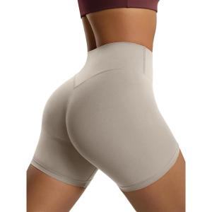 image:imageODODOS Womens Hidden Scrunch Butt Lifting Shorts 5 Inseam  No Front Seam High Waist Booty Sculpting Yoga Biker ShortsDark Beige
