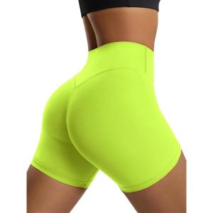 image:imageODODOS Womens Hidden Scrunch Butt Lifting Shorts 5 Inseam  No Front Seam High Waist Booty Sculpting Yoga Biker ShortsNeon Green