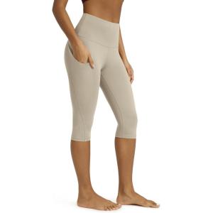 image:imageODODOS Womens High Waisted Yoga Capris with Pockets Tummy Control Non See Through Workout Athletic Running Capri LeggingsDark Beige