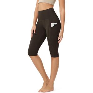 image:imageODODOS Womens High Waisted Yoga Capris with Pockets Tummy Control Non See Through Workout Athletic Running Capri LeggingsDark Brown