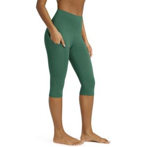 image:imageODODOS Womens High Waisted Yoga Capris with Pockets Tummy Control Non See Through Workout Athletic Running Capri LeggingsDark Green