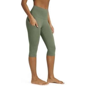 image:imageODODOS Womens High Waisted Yoga Capris with Pockets Tummy Control Non See Through Workout Athletic Running Capri LeggingsDark Olive