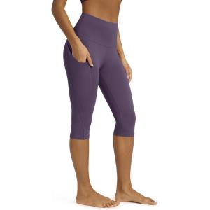 image:imageODODOS Womens High Waisted Yoga Capris with Pockets Tummy Control Non See Through Workout Athletic Running Capri LeggingsDark Purple