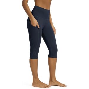 image:imageODODOS Womens High Waisted Yoga Capris with Pockets Tummy Control Non See Through Workout Athletic Running Capri LeggingsDeep Navy
