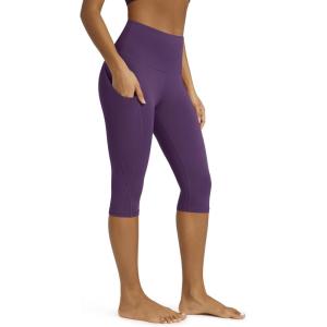 image:imageODODOS Womens High Waisted Yoga Capris with Pockets Tummy Control Non See Through Workout Athletic Running Capri LeggingsDeep Purple