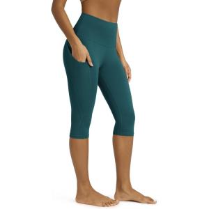 image:imageODODOS Womens High Waisted Yoga Capris with Pockets Tummy Control Non See Through Workout Athletic Running Capri LeggingsForest Teal