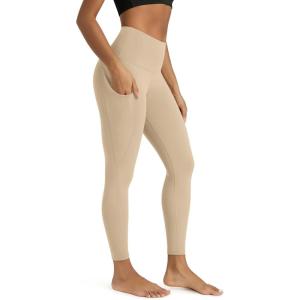 image:imageODODOS Womens High Waisted Yoga Leggings with Pockets Tummy Control Non See Through Workout Athletic Running Yoga PantsBeige