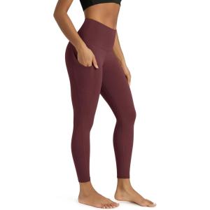 image:imageODODOS Womens High Waisted Yoga Leggings with Pockets Tummy Control Non See Through Workout Athletic Running Yoga PantsBurgundy