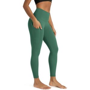 image:imageODODOS Womens High Waisted Yoga Leggings with Pockets Tummy Control Non See Through Workout Athletic Running Yoga PantsDark Green