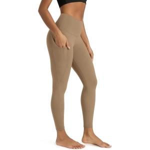 image:imageODODOS Womens High Waisted Yoga Leggings with Pockets Tummy Control Non See Through Workout Athletic Running Yoga PantsLight Brown