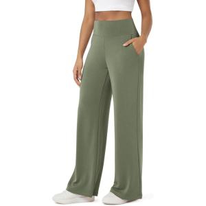 image:imageODODOS Womens Modal Soft Adjustable Wide Leg Pants  High Waist Relaxed Fit Casual Pants with Pockets 29 InseamDark Sage